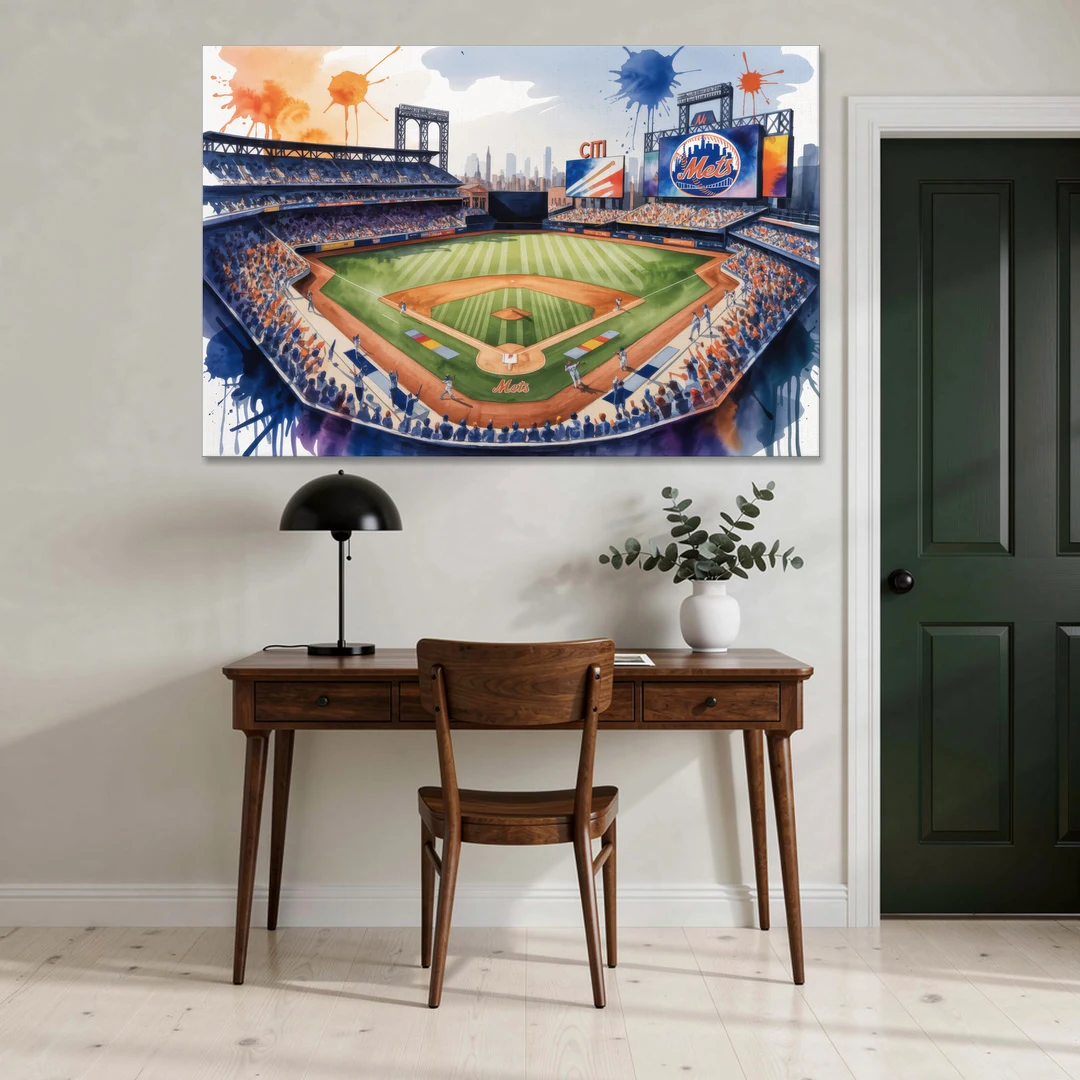 New York Mets Citi Field Watercolor - Canvas Wall Art - Office - 60x40