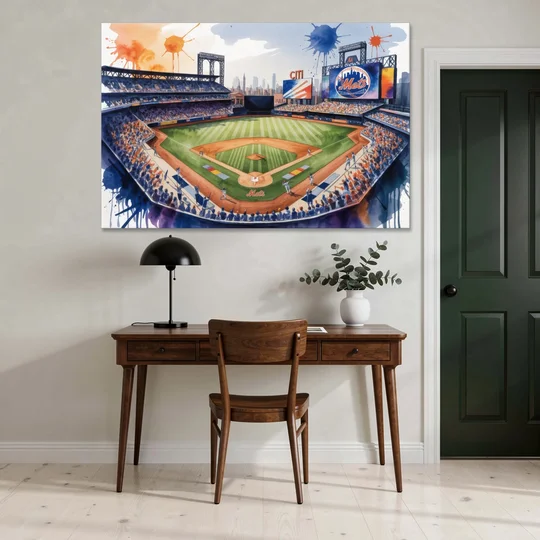 New York Mets Citi Field Watercolor - Canvas Wall Art - Office - 60x40