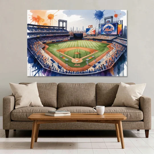 New York Mets Citi Field Watercolor - Canvas Wall Art - Sofa - 60x40