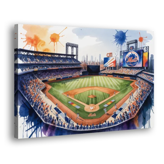 New York Mets Citi Field Watercolor - Canvas Wall Art - Side