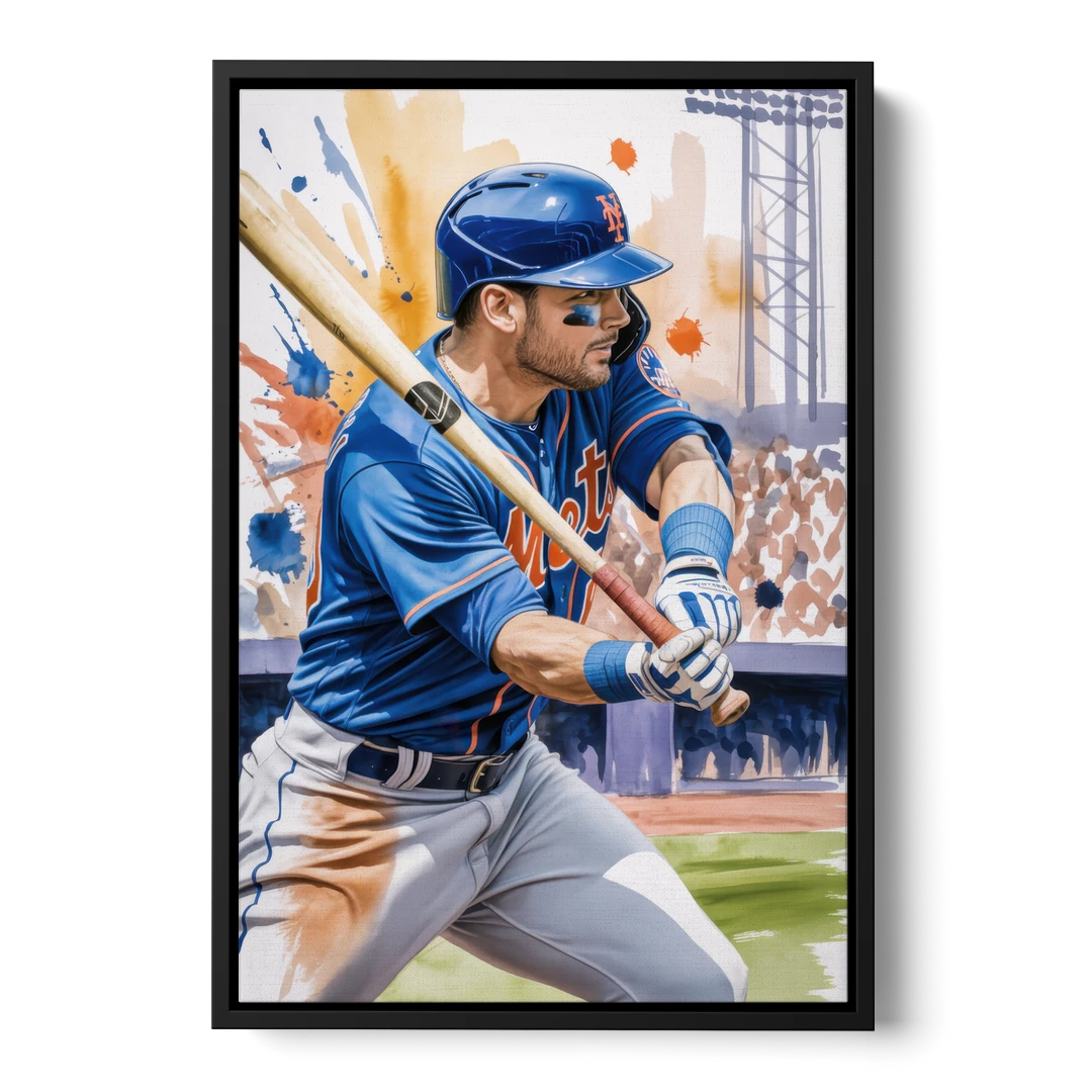 New York Mets Home Run Swing - Black Framed Canvas Wall Art - Front