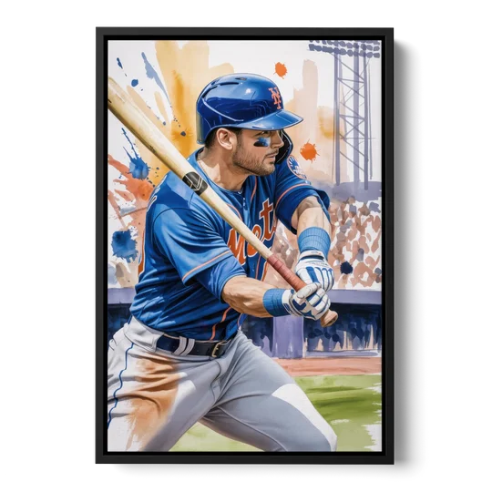 New York Mets Home Run Swing - Black Framed Canvas Wall Art - Front