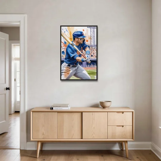 New York Mets Home Run Swing - Black Framed Canvas Wall Art - Coffee Table - 24x36