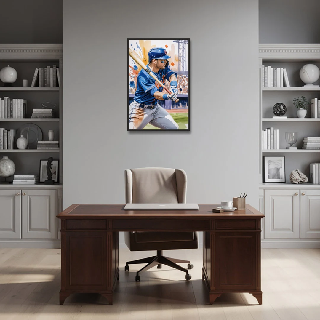New York Mets Home Run Swing - Black Framed Canvas Wall Art - Office - 24x36
