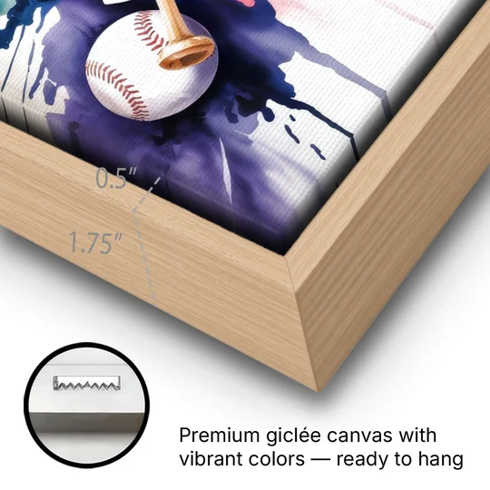 New York Yankees Emblem - Oak Framed Canvas Wall Art - Gallery Wrap Corner