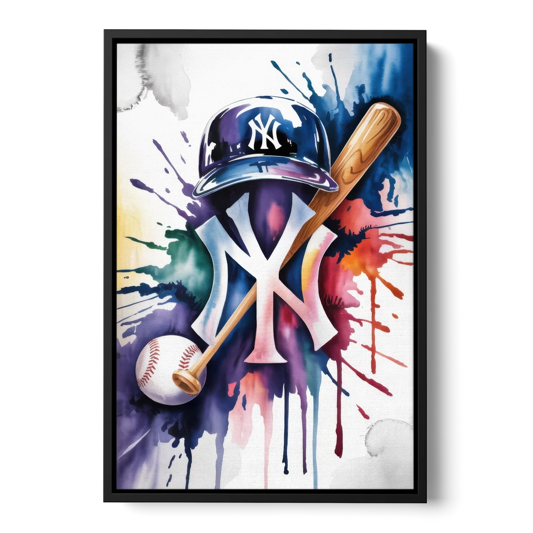 New York Yankees Emblem - Black Framed Canvas Wall Art - Front