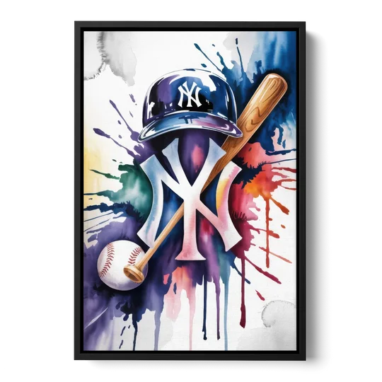 New York Yankees Emblem - Black Framed Canvas Wall Art - Front