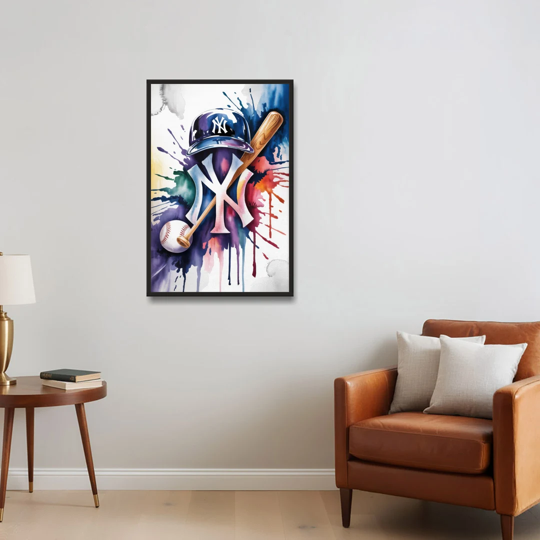 New York Yankees Emblem - Black Framed Canvas Wall Art - Sofa - 24x36