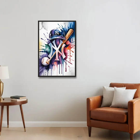 New York Yankees Emblem - Black Framed Canvas Wall Art - Sofa - 24x36