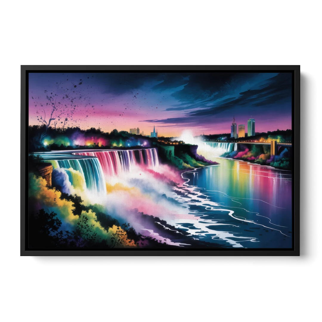 Niagara Falls at Night - Black Framed Canvas Wall Art - Front