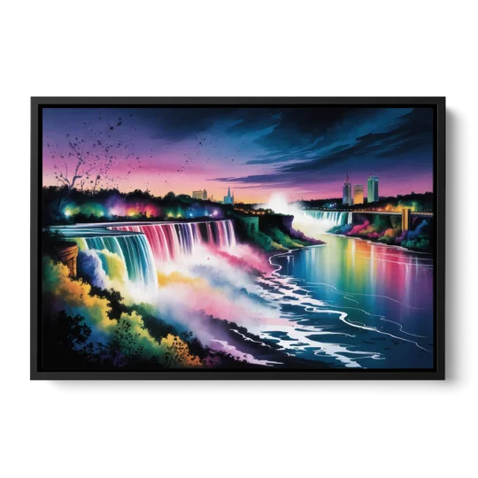 Niagara Falls at Night - Black Framed Canvas Wall Art - Front