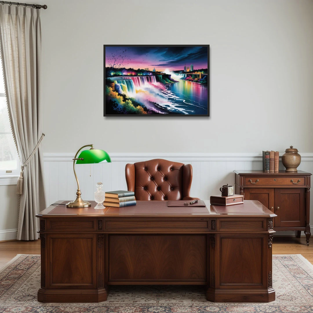 Niagara Falls at Night - Black Framed Canvas Wall Art - Office - 36x24