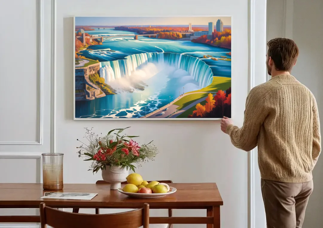 Niagara Falls from Above canvas wall art above a dining table