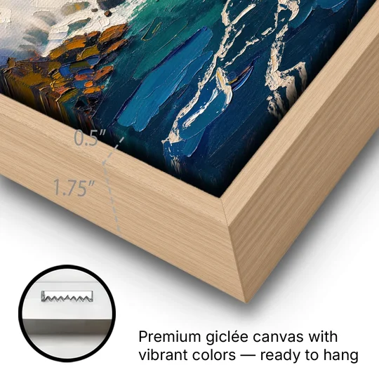 Niagara Falls Summer View - Oak Framed Canvas Wall Art - Gallery Wrap Corner