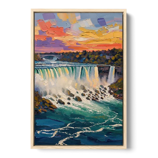 Niagara Falls Summer View - Oak Framed Canvas Wall Art - Front