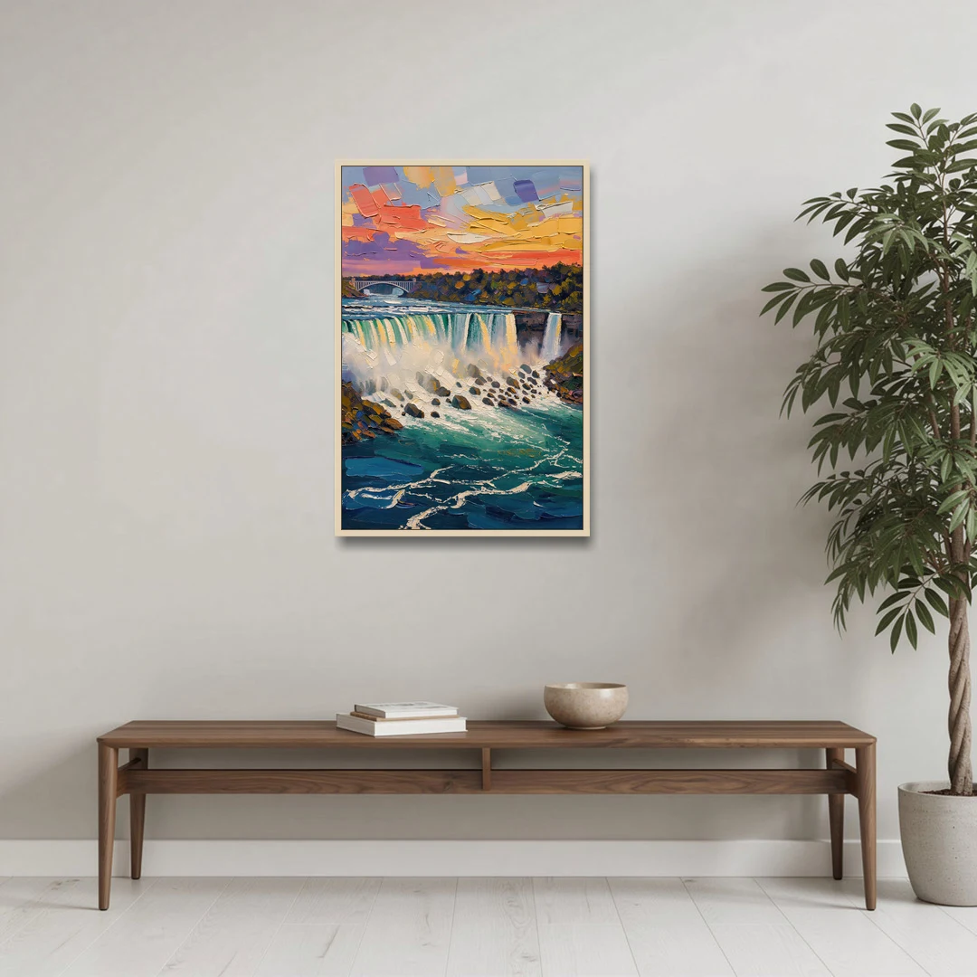 Niagara Falls Summer View - Oak Framed Canvas Wall Art - Coffee Table - 24x36