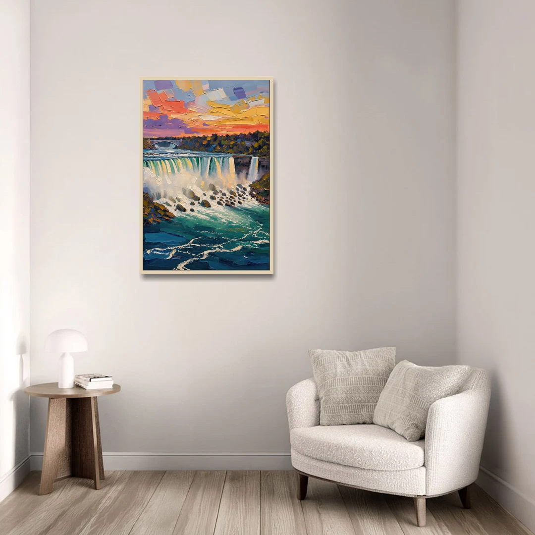 Niagara Falls Summer View - Oak Framed Canvas Wall Art - Sofa - 24x36