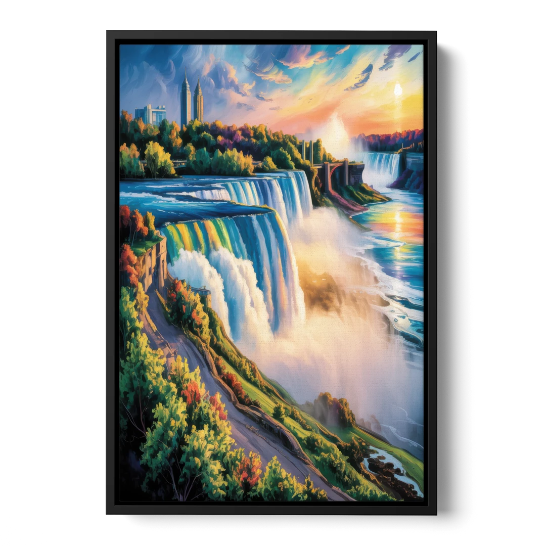 Niagara Falls Tourist View - Black Framed Canvas Wall Art - Front