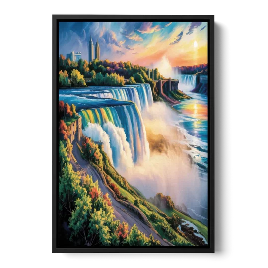 Niagara Falls Tourist View - Black Framed Canvas Wall Art - Front