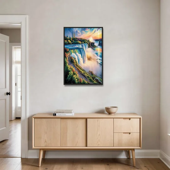 Niagara Falls Tourist View - Black Framed Canvas Wall Art - Coffee Table - 24x36