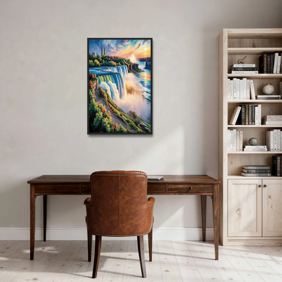 Niagara Falls Tourist View - Black Framed Canvas Wall Art - Office - 24x36