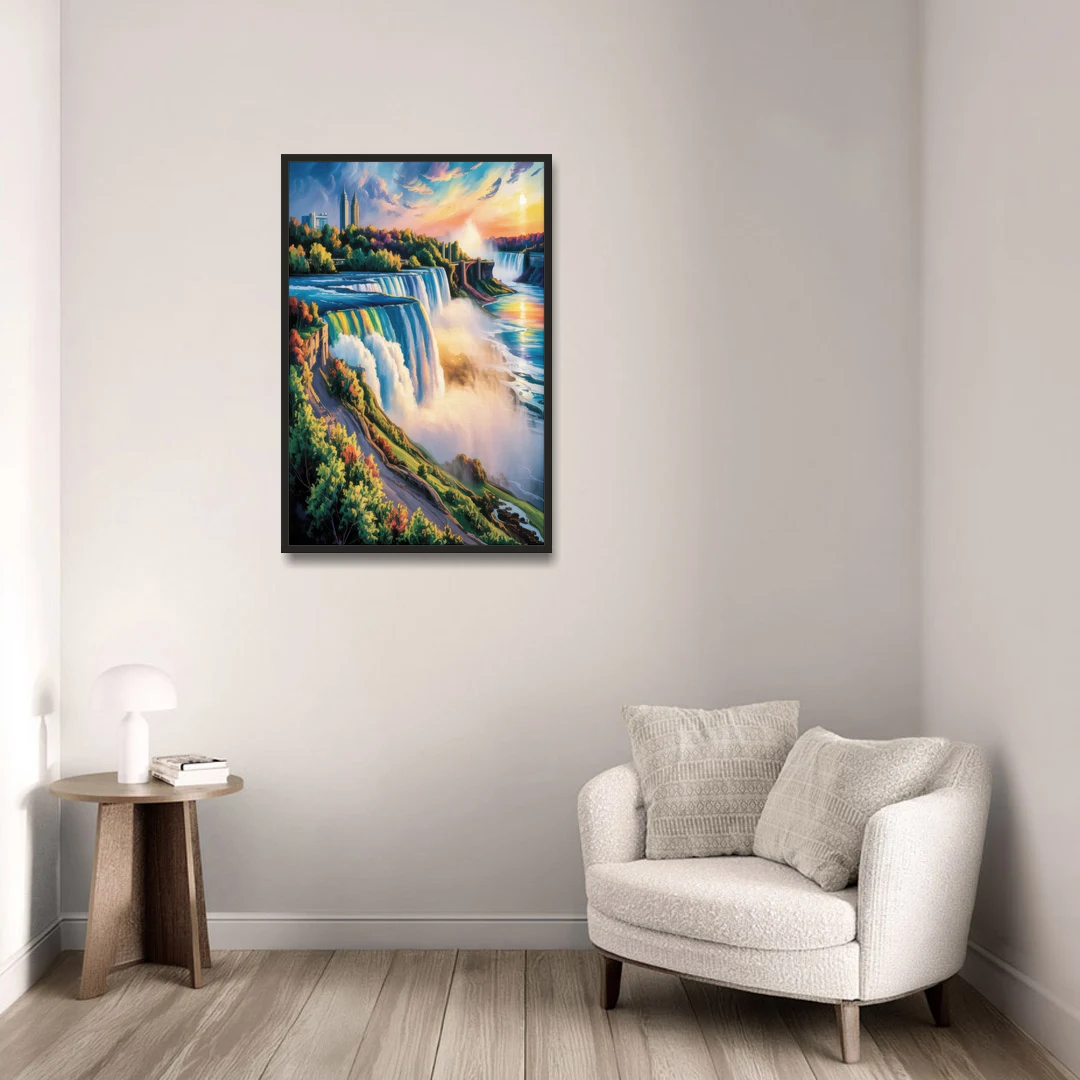 Niagara Falls Tourist View - Black Framed Canvas Wall Art - Sofa - 24x36