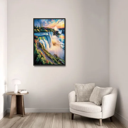 Niagara Falls Tourist View - Black Framed Canvas Wall Art - Sofa - 24x36