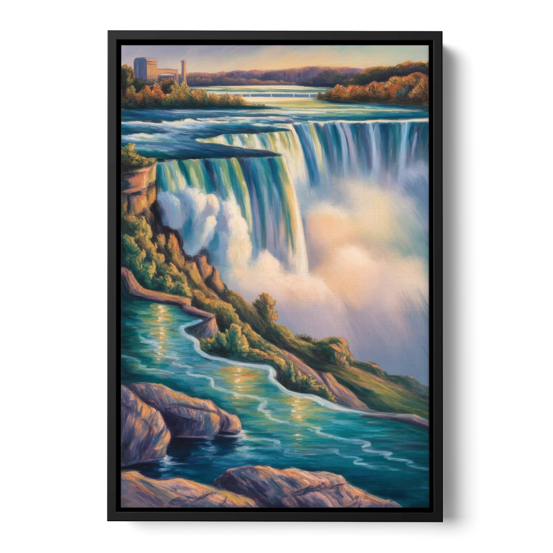 Niagara Falls Water Mist - Black Framed Canvas Wall Art - Front