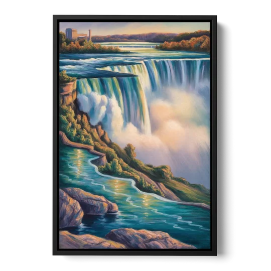 Niagara Falls Water Mist - Black Framed Canvas Wall Art - Front