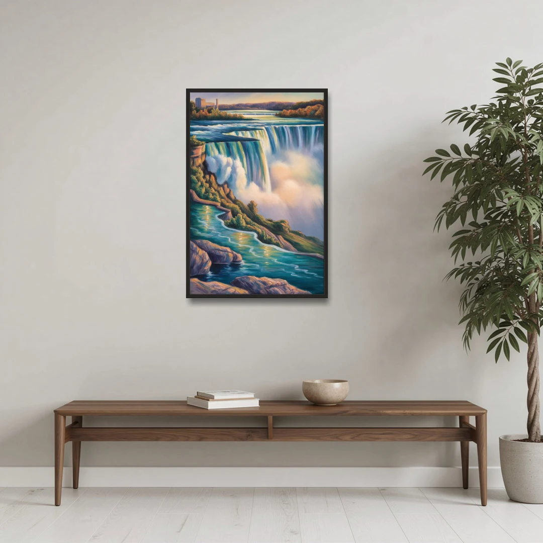 Niagara Falls Water Mist - Black Framed Canvas Wall Art - Coffee Table - 24x36