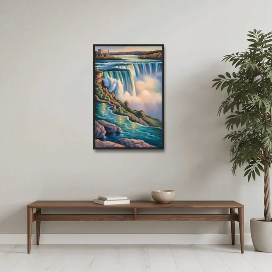 Niagara Falls Water Mist - Black Framed Canvas Wall Art - Coffee Table - 24x36