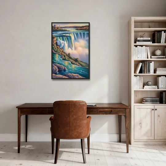 Niagara Falls Water Mist - Black Framed Canvas Wall Art - Office - 24x36