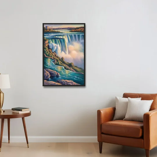 Niagara Falls Water Mist - Black Framed Canvas Wall Art - Sofa - 24x36