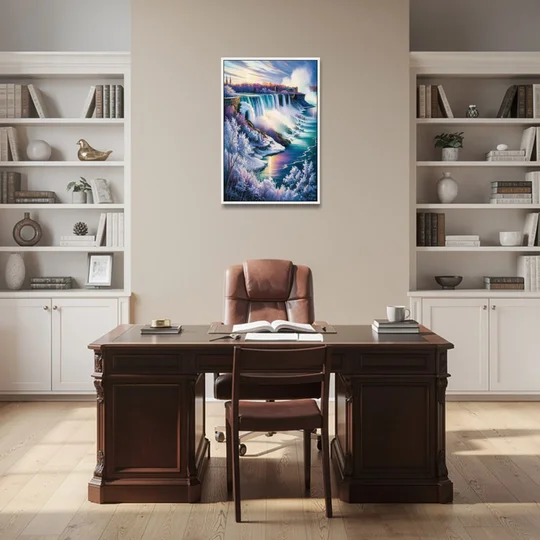 Niagara Falls Winter Freeze - White Framed Canvas Wall Art - Office - 24x36