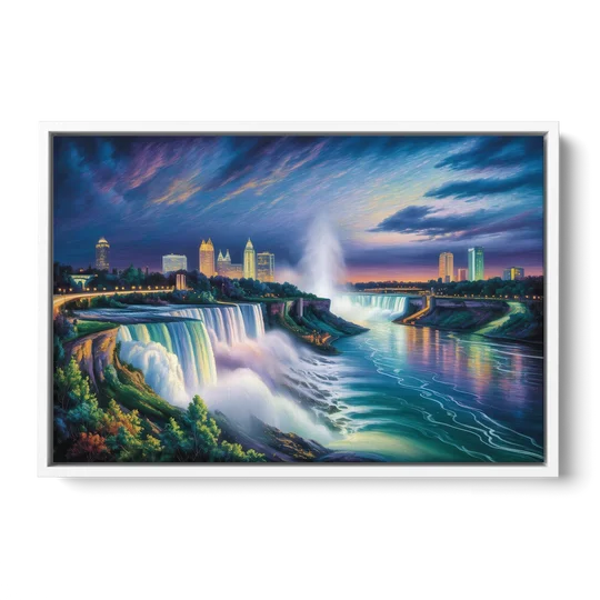 Niagara Night Skyline - White Framed Canvas Wall Art - Front