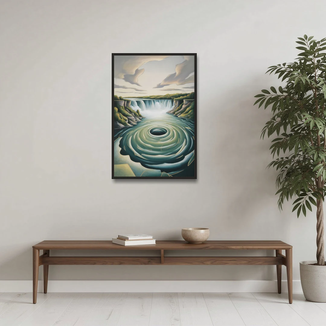 Niagara Whirlpool Aerial - Black Framed Canvas Wall Art - Coffee Table - 24x36