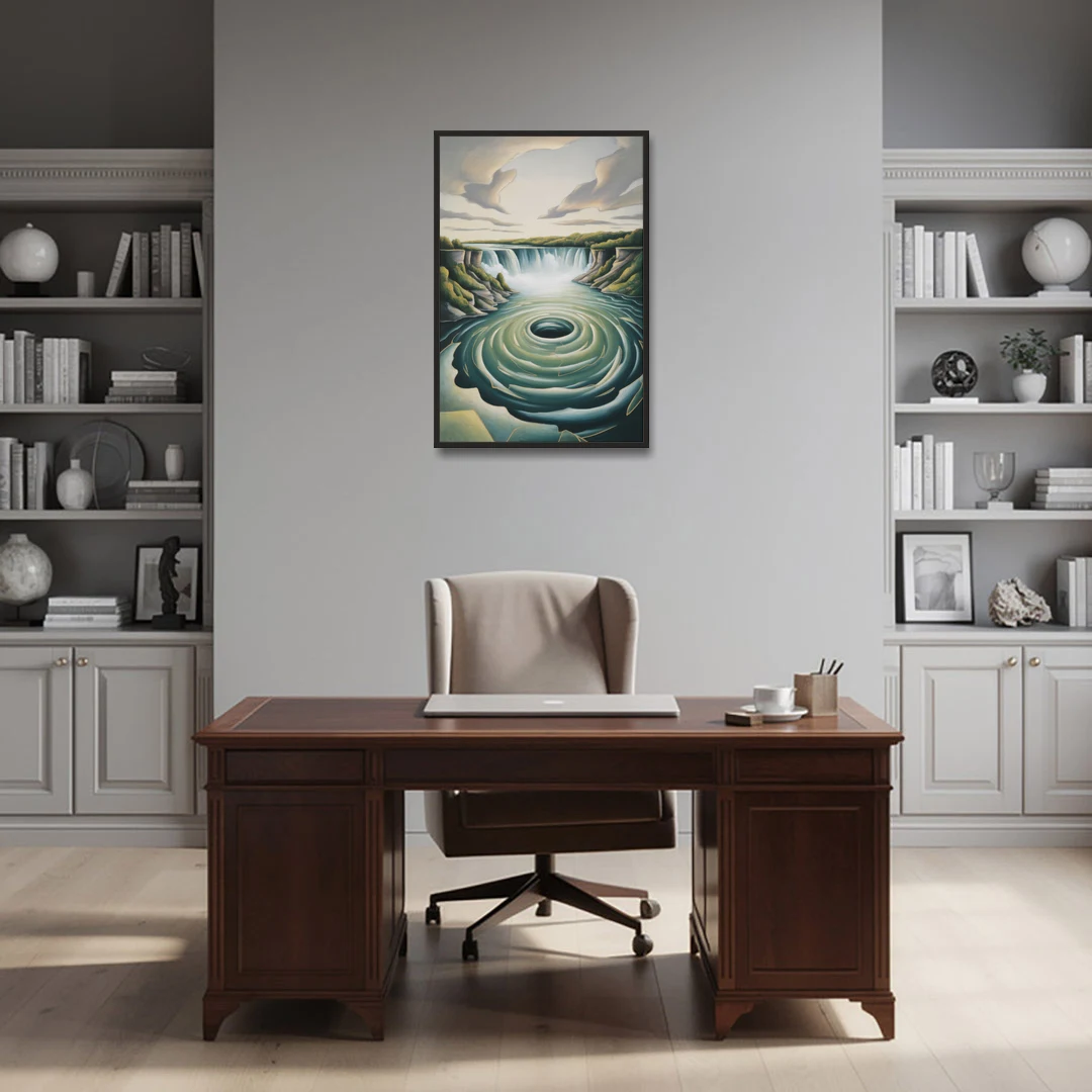Niagara Whirlpool Aerial - Black Framed Canvas Wall Art - Office - 24x36