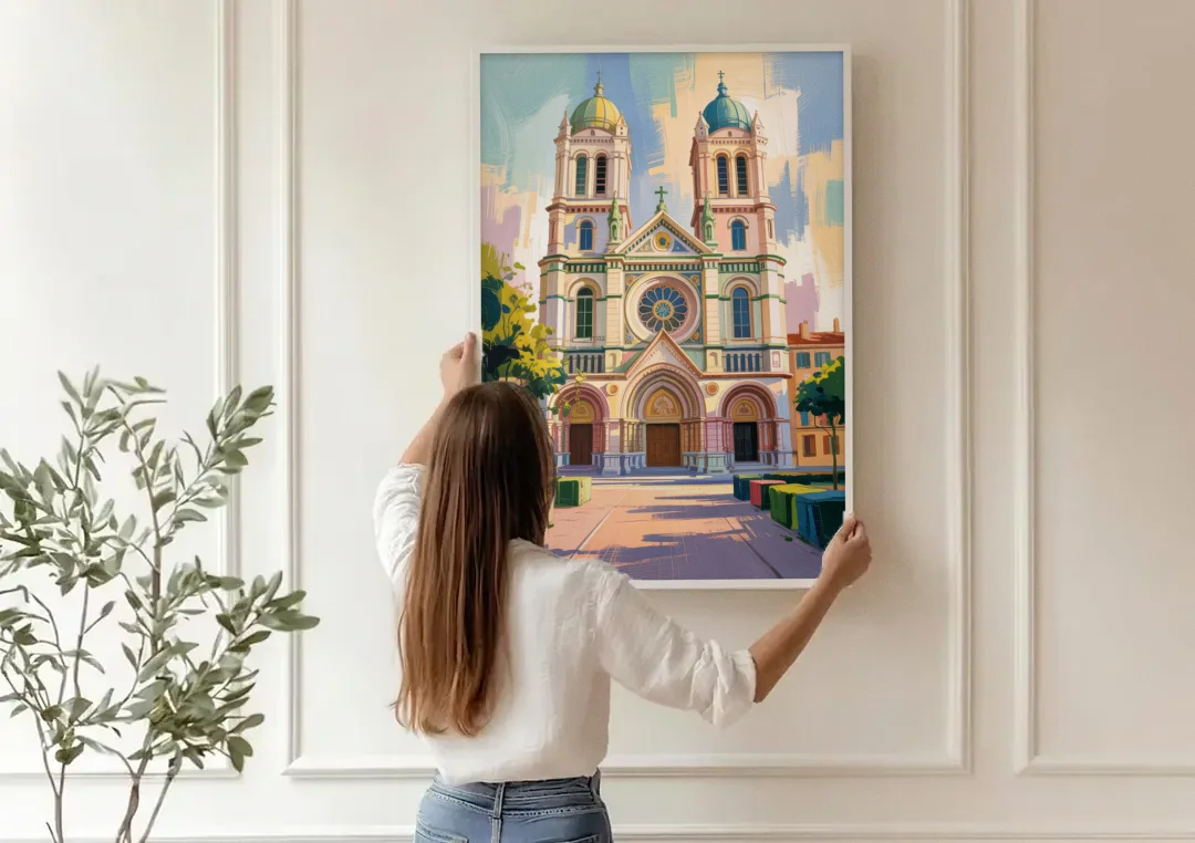 Nice Cathedral canvas wall art being hung on a paneled wall