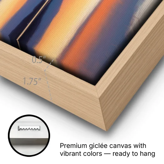 Nichupté Lagoon Sunset - Oak Framed Canvas Wall Art - Gallery Wrap Corner