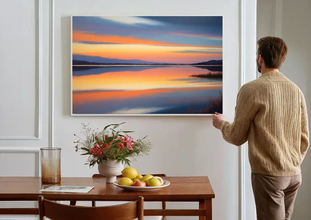 Nichupté Lagoon Sunset canvas wall art above a dining table