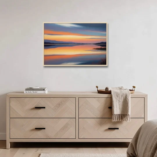 Nichupté Lagoon Sunset - Oak Framed Canvas Wall Art - Coffee Table - 36x24