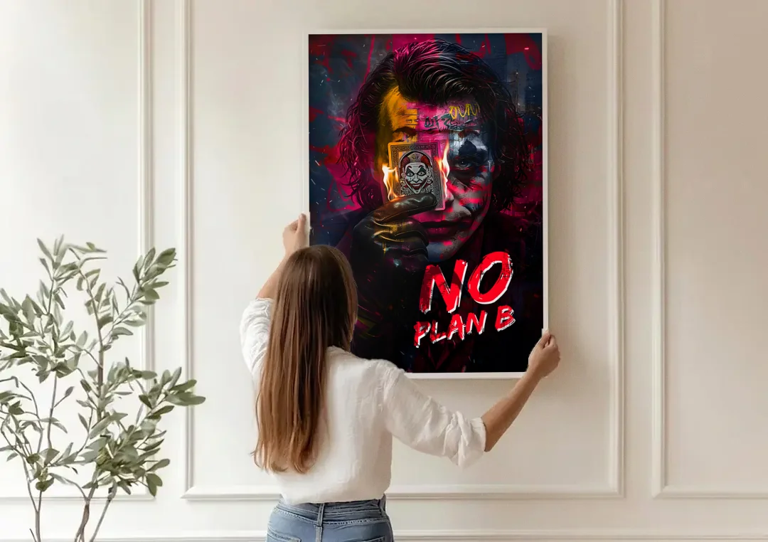 No Plan B canvas wall art being hung on a paneled wall