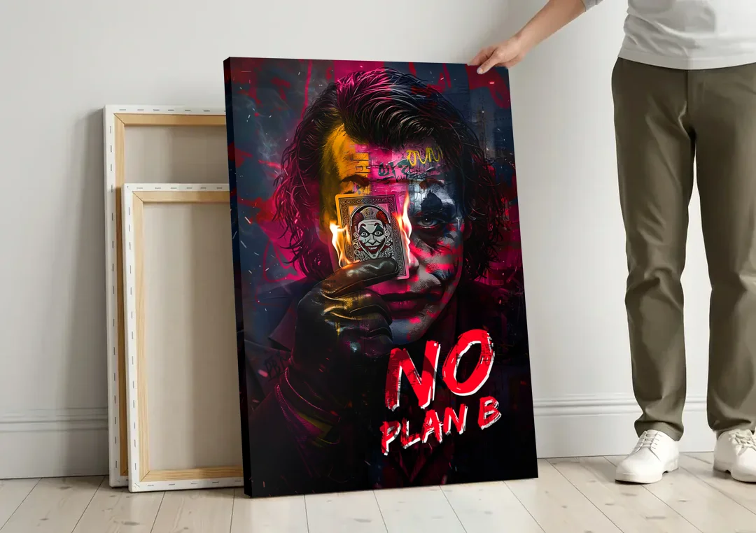 No Plan B canvas wall art leaning against a wall next to blank canvases