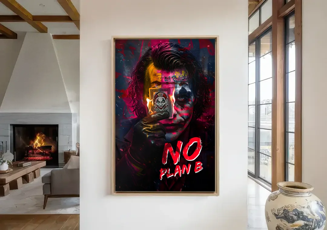 No Plan B canvas wall art in a living room with a fireplace