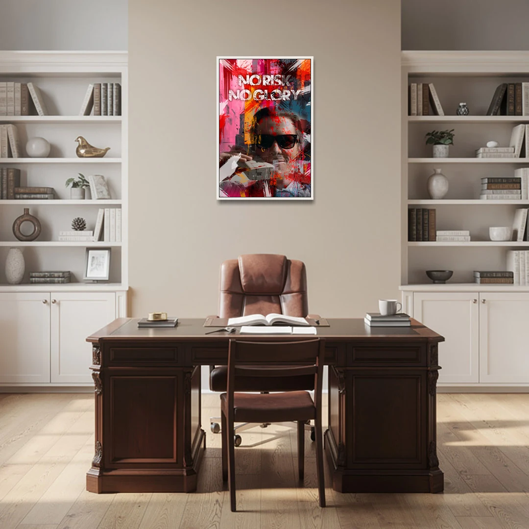 No Risk No Glory - White Framed Canvas Wall Art - Office - 24x36