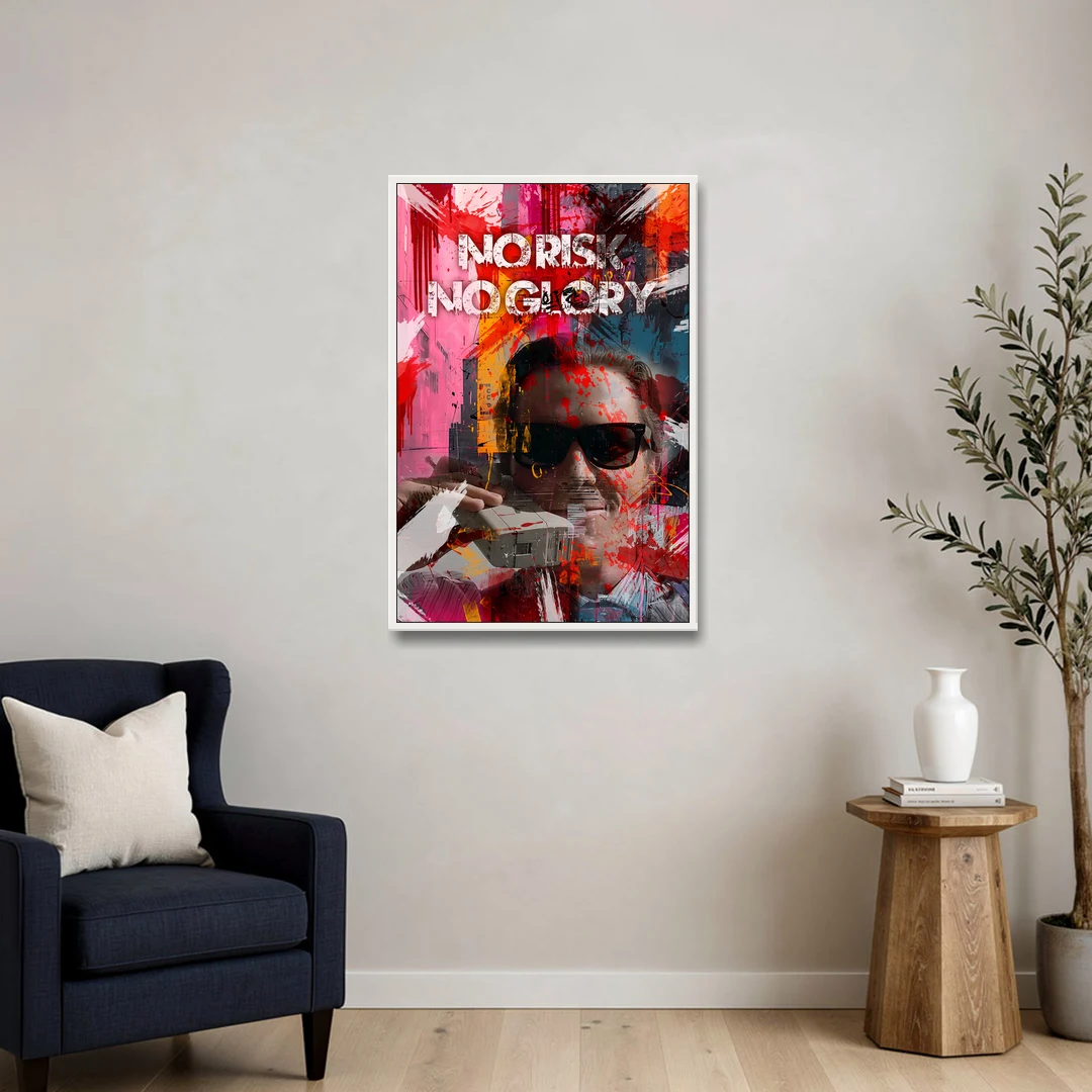 No Risk No Glory - White Framed Canvas Wall Art - Sofa - 24x36