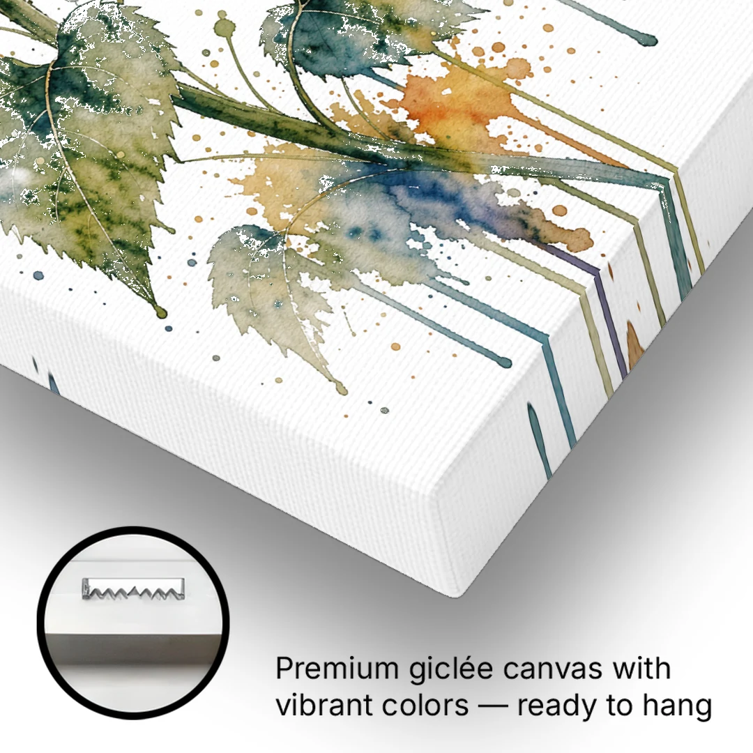 Farmhouse Nodding Watercolor Sunflower with Dripping Leaves - Canvas Wall Art - Gallery Wrap Corner