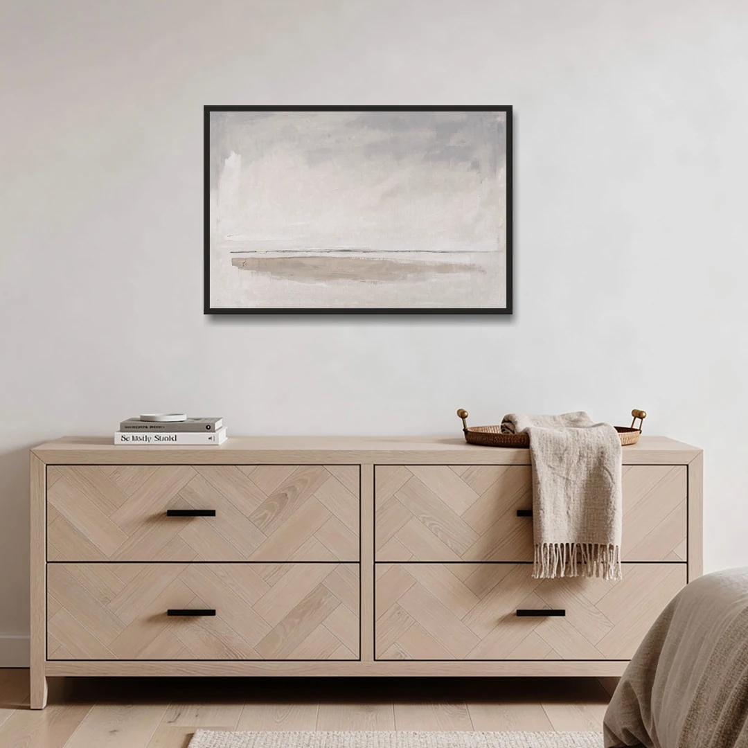Nordic Wall Art Driftwood Band Under Sea Fog - Black Framed Canvas Wall Art - Coffee Table - 36x24