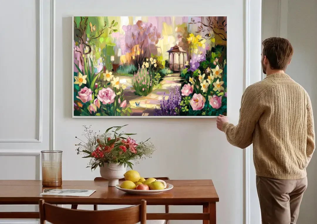 Norfolk Botanical Gardens canvas wall art above a dining table