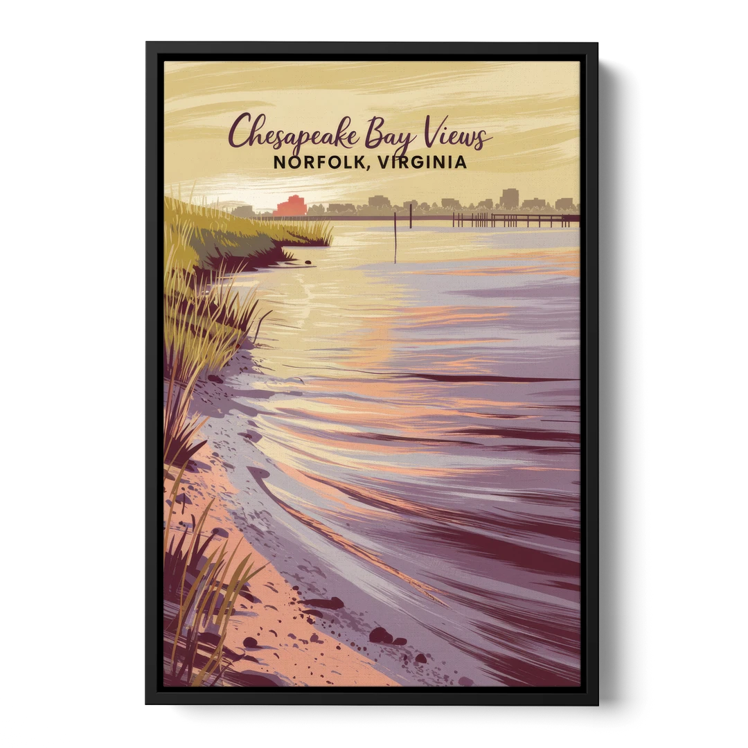 Norfolk Chesapeake Bay Views - Black Framed Canvas Wall Art - Front